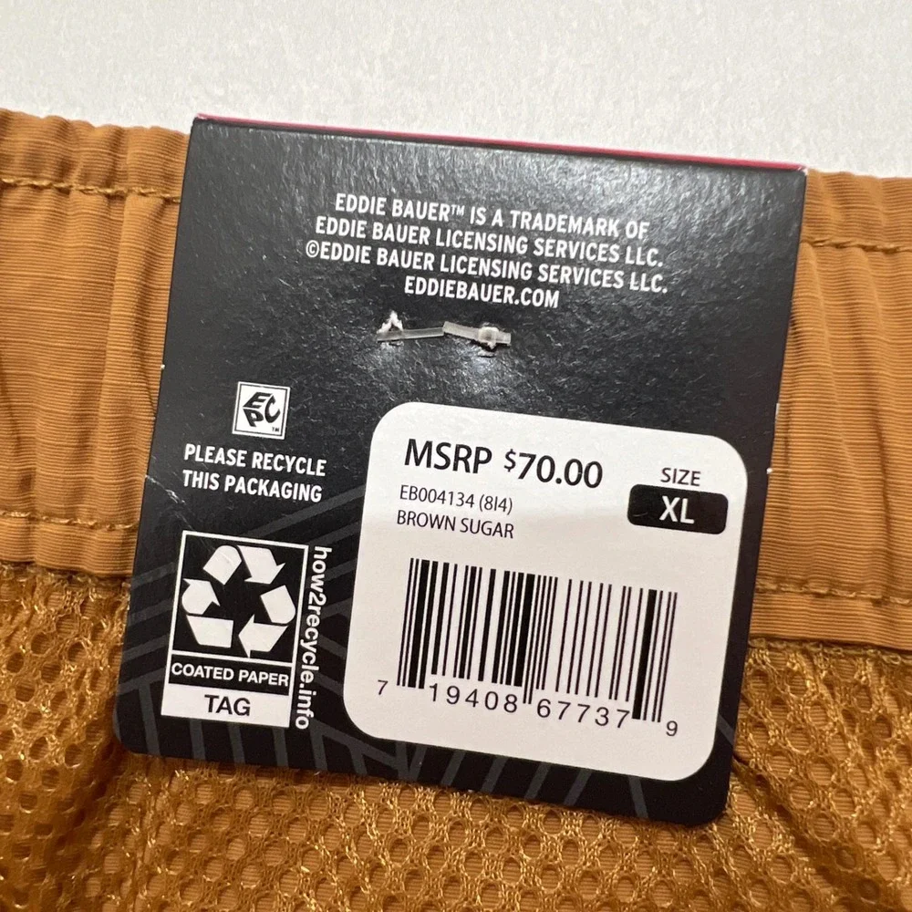 Eddie Bauer Ripstop Tech Shorts Mens XL Brown Sugar Moisture Wicking Hiking‎ NWT